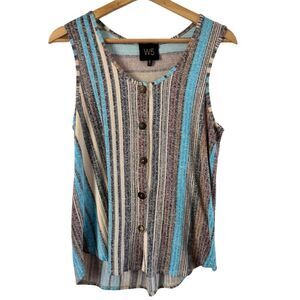 Anthropologie W5 Button blue cream striped sleeveless blouse Cotton Blend Medium